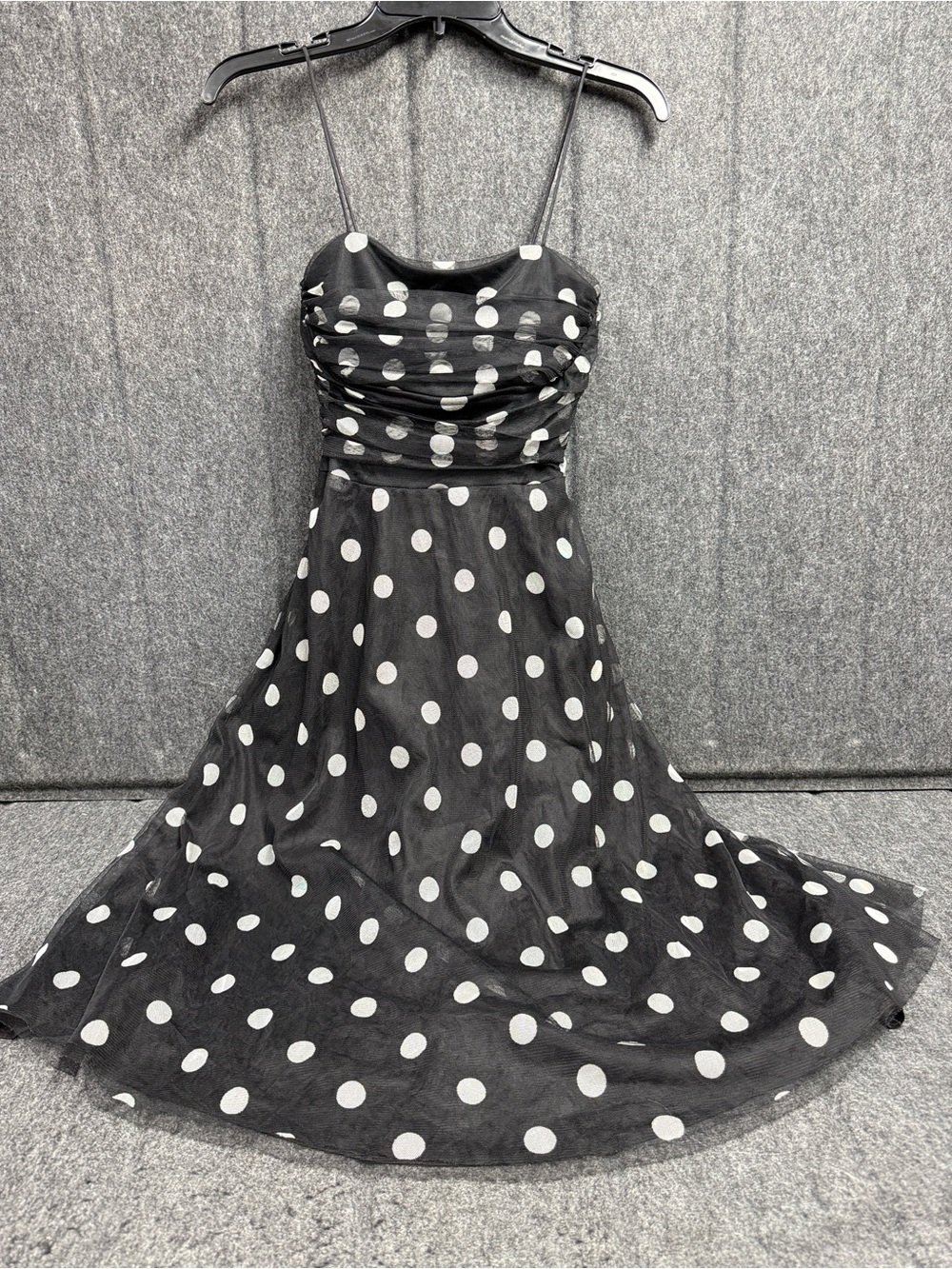 Source Unknown Black and White Polka Dot Midi Dress